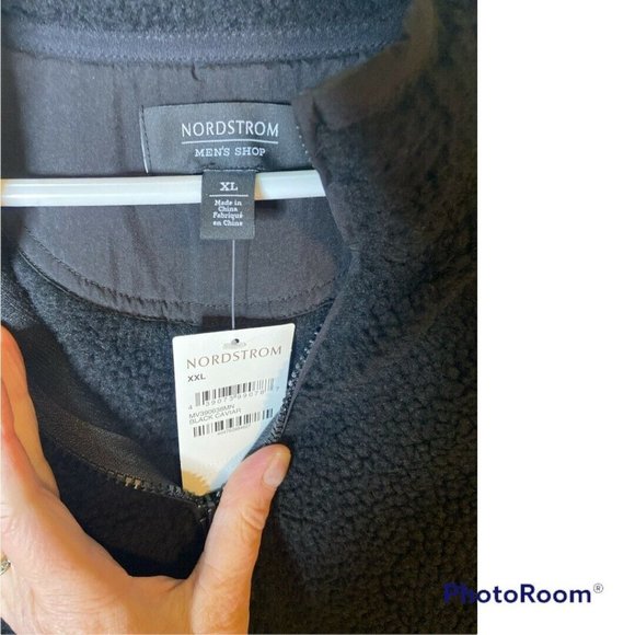 Nordstrom Men’s Shop Fleece Quarter Zip Black Pullover Size XL NWT - Picture 3 of 6